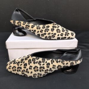Women's Leopard Print Heels Shoes with Black Accents Size 41